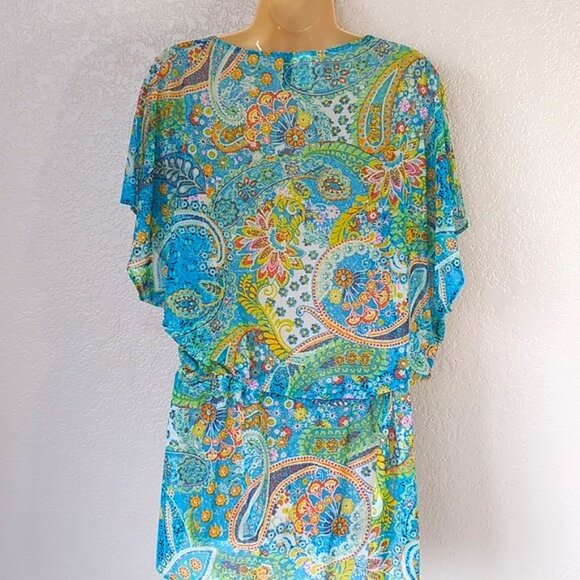 Lauren Ralph Lauren Size L Cover Up Carnivale Paisley Mesh Tunic Drop Waist - Picture 3 of 9